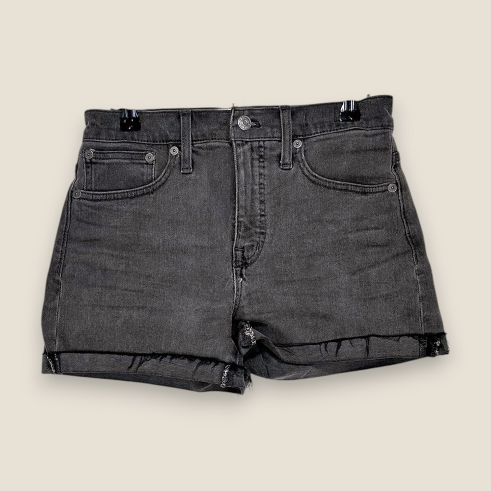 Madewell High Rise Denim Shorts Women Sz 24 Gray Wash Frayed Hem Cotton Stretch